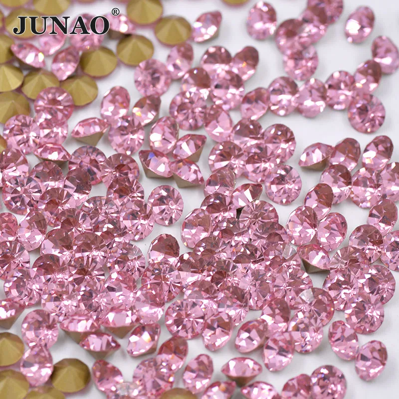 

JUNAO SS 6 8 10 12 16 20 30 Light Pink Crystals Glass Point Back Rhinestone Nail Art Crystal Sticker Non Hotfix Strass Crafts