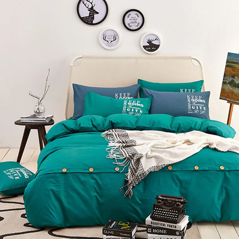 

100% cotton Solid color bedding set creative button comforter Duvet Cover Set Bed Sheet with Pillowcases king size queen size