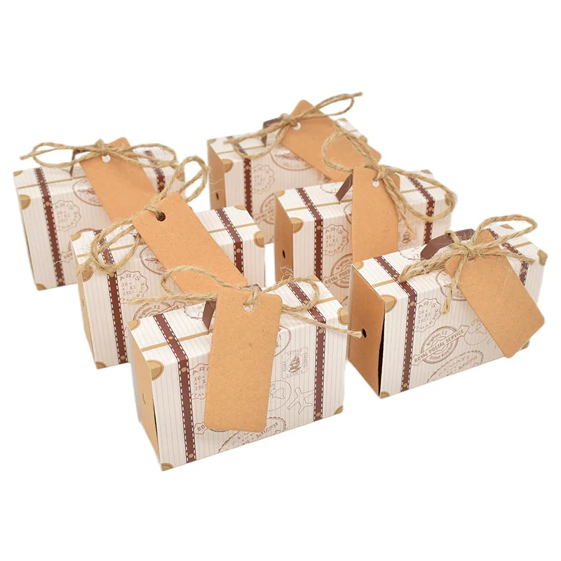 10/20pcs Travel Suitcase Candy Box Kraft Paper Gift Boxes Wedding Birthday Party Decoration Supplies Christmas Gift Packaging