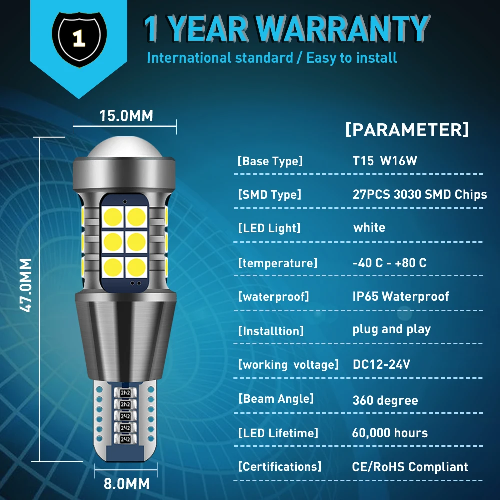 Светодиодная лампа Canbus T15 W16W BA15S 1156 для Hyundai Getz Tucson Santa i40 Sonata Accent i30 Solaris Creta ix25 2
