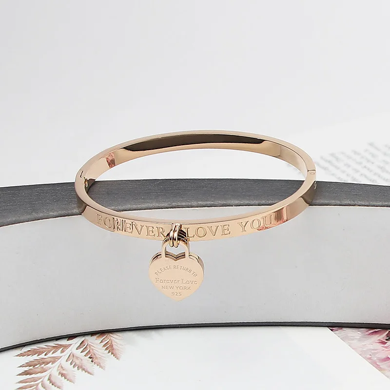Classic Stainless Steel Gold Colour Bracelets & Bangles Jewelry Fine Double Peach Heart Love Bracelets Female bangle bracelet stainless steel bracelet