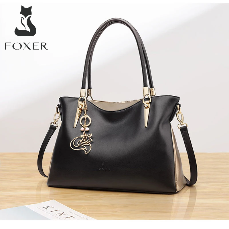 Женская сумка тоут FOXER черная через плечо из яловой кожи 2019|handbag ladies|brand handbagsfashion
