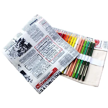 

1 Pc Rolling Pencil Bag 48 Slots English Newspaper Pencil Holder Organizer Roller Bind for Painters Students Artist