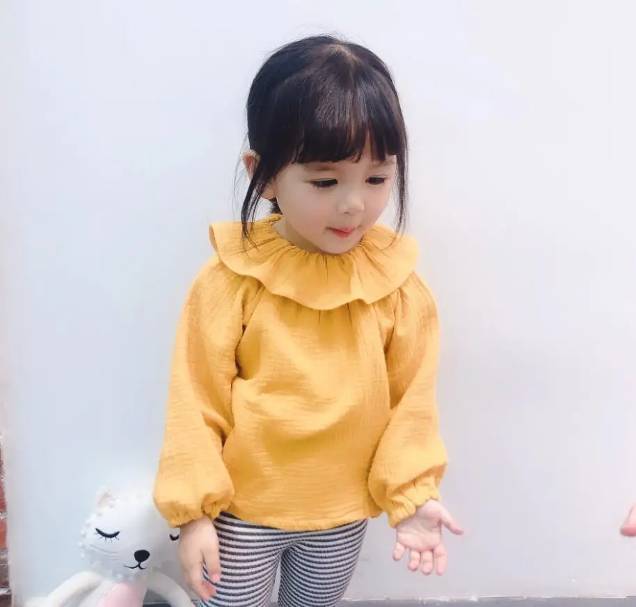 YELLOW Новинка года; хлопковые блузки с воротником; художественная ветровка кукла; обтягивающие блузки для девочек; школьная блузка для девочек; школьные блузки для девочек - Цвет: YELLOW