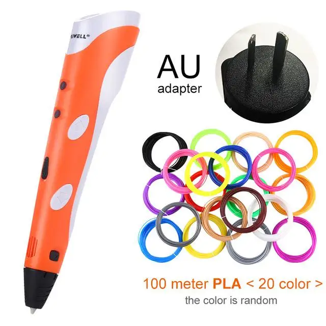 Orange AU-100m PLA Рождественский подарок, 3D Ручка, 2-я оригинальная ручка для рукоделия, 3D печать, ручка с 100 м ABS/PLA нитью, креативная игрушка, подарок для детей, дизайнерский рисунок - Цвет: Orange AU-100m PLA