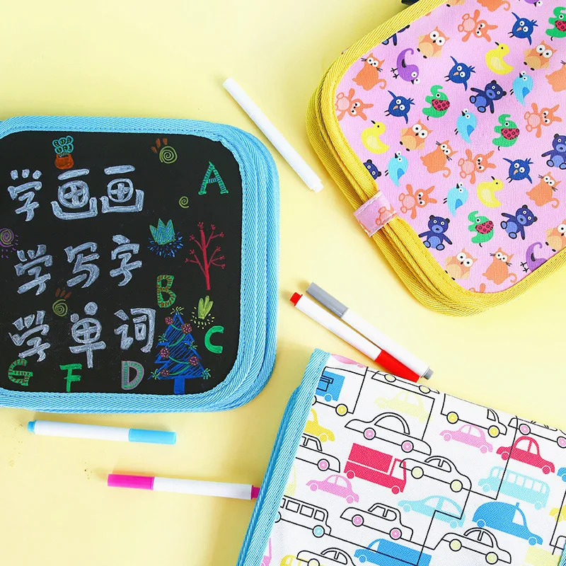 DIY мел доска книга для рисования ПВХ водонепроницаемый портативный волшебная ручка живопись окраска животных книга доска детские игрушки 6 ручек