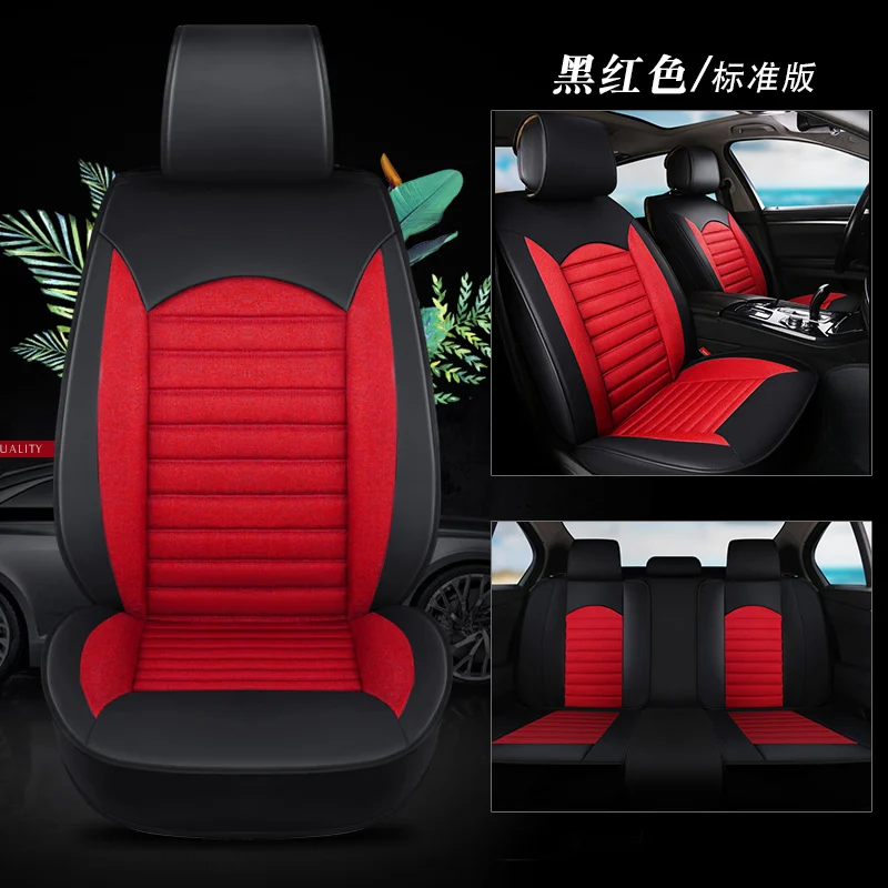 Красный Full Coverage PU Leather car seat cover flax fiber auto seats covers for Daewoo matiz gentra nexia - Название цвета: Красный