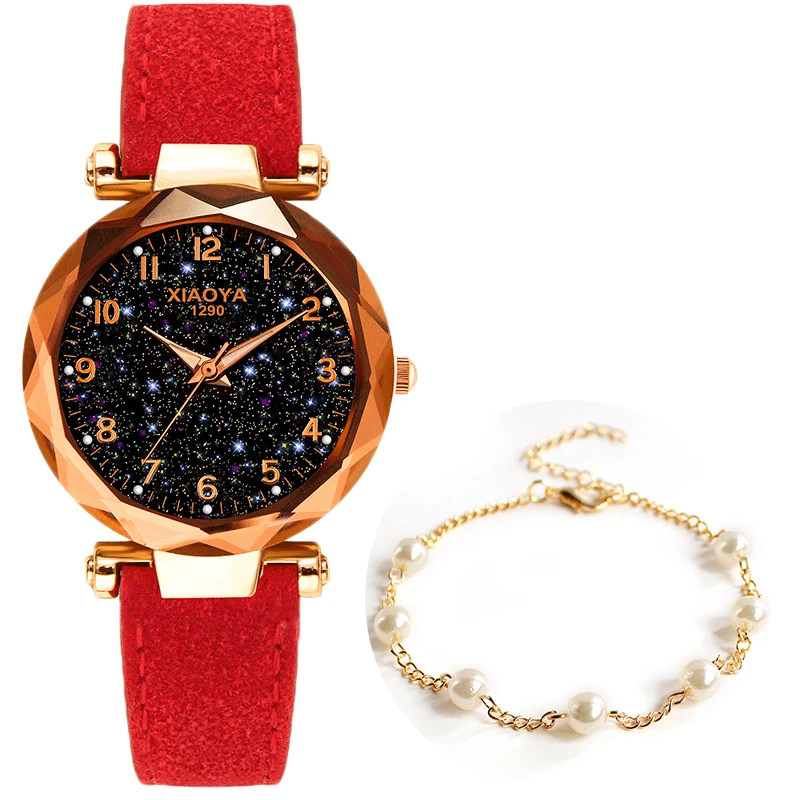 Изысканные роскошные женские часы модное платье женские часы Звездное небо циферблат кожаный ремешок кварцевые наручные часы женские часы женски