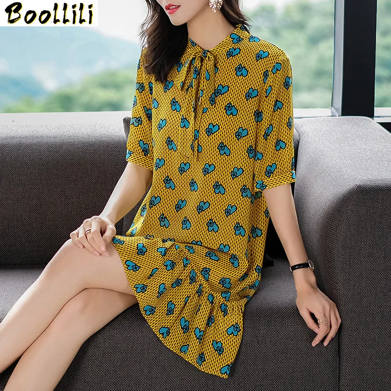 

Женское платье Boollili из натурального шелка, корейское пляжное платье миди с принтом, летнее платье, элегантное винтажное вечернее платье, Vestidos Mujer