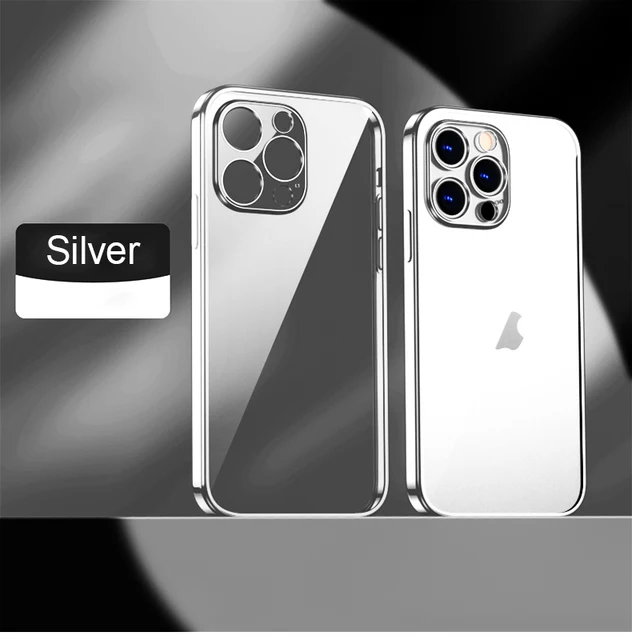 Luxury Plating Transparent Soft Silicone Case for iPhone 13 11 12 Pro Max Mini XR X XS SE 2020 8 7 Plus Shockproof Clear Cover Silver