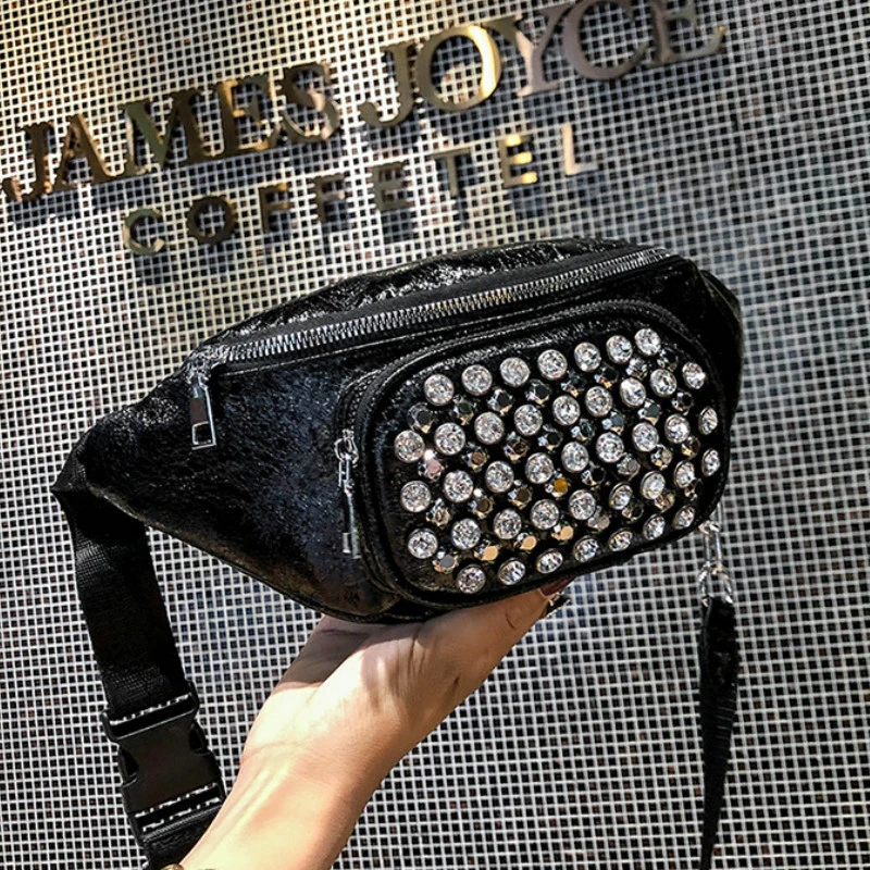 Jlulu riñonera Rosa bolsas de cuero tachuelas riñonera bolsa para mujeres mujer diseñador moda cinturón Fannie Packs bolsas de cintura|Riñoneras| - AliExpress