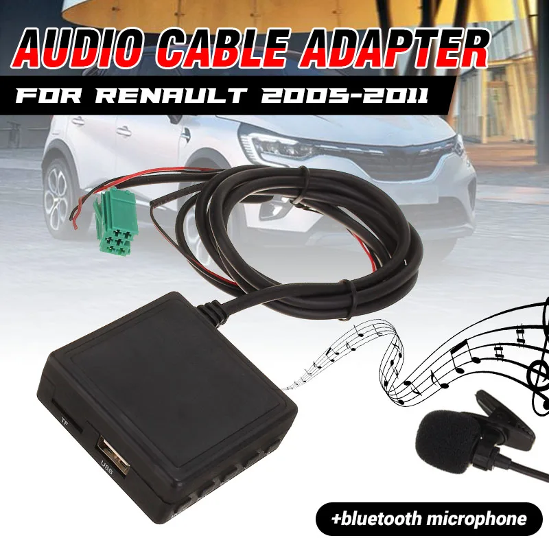 

6Pin 3.5 MM AUX TF USB Microphone Media bluetooth AUX Adapter Cable Stereo For Renault 2005-2011