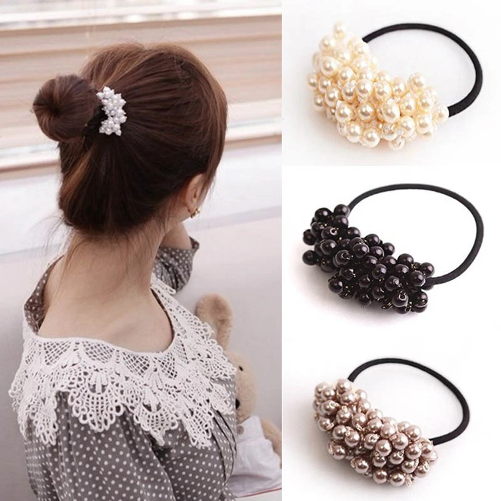 Pearls Beads Headbands Ponytail Holder for Girls Scrunchies Vintage Elastic Hair Bands Rubber Rope Headdress Hair Accessories