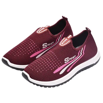 

New Women's Mesh Flat With Cotton Casual Walking Stripe Sneakers Loafers Soft Shoes Fashion Round Toe Flat with Women Shoes