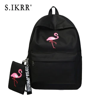 

S.IKRR Women Backpack Purse Simple Flamingo Print Canvas Student Bookbag Laptop School Bag Large Capacity Korean Girls Backpacks
