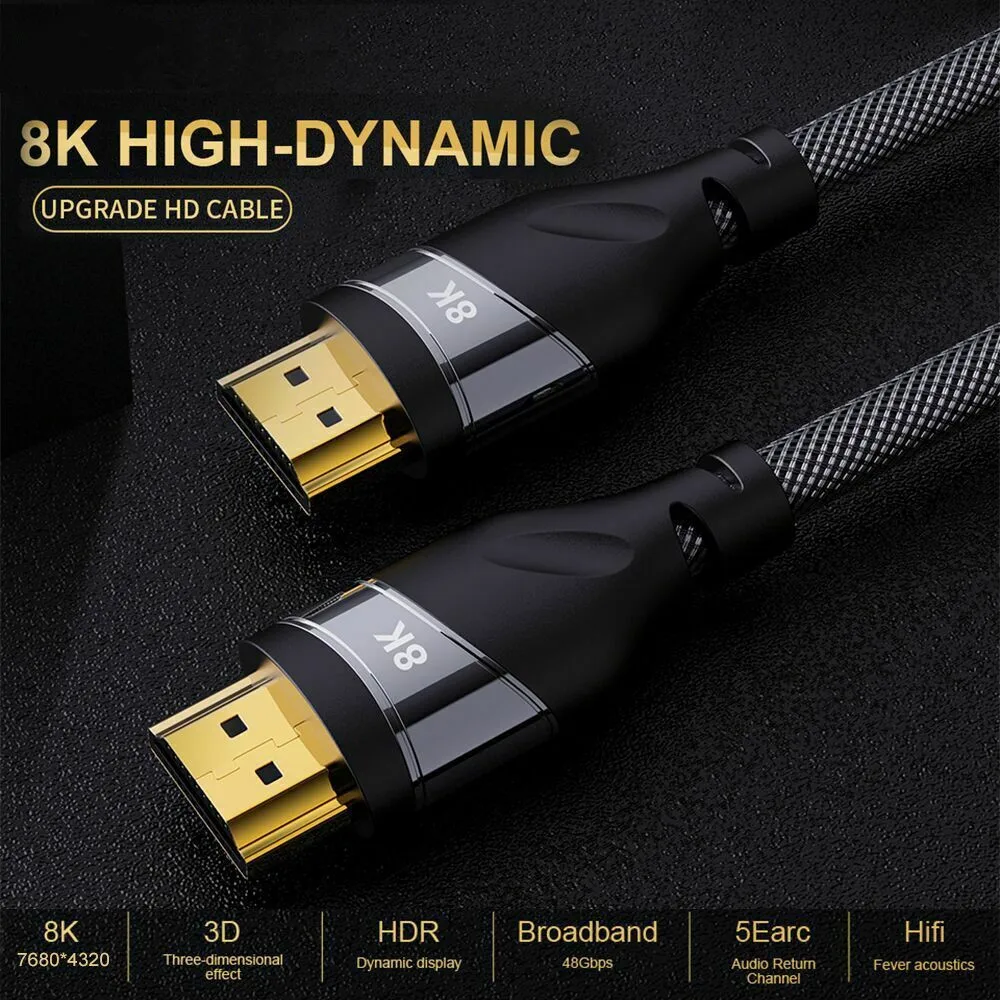 100% Real 8K compatible con HDMI 2,1 Cable HDR eARC 8K @ 60Hz 4K @ 144Hz de alta velocidad 48Gbps HDCP2.3 4:4:4 para Apple TV Roku QLED TV PS5