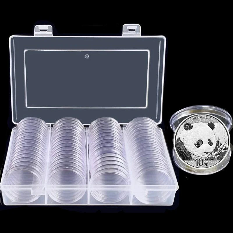 40mm Clear Round Plastic Coin Capsule Container Empty Storage Box Holder Case edge trimmed neatly For Coin Collection Box plastic storage boxes with lids