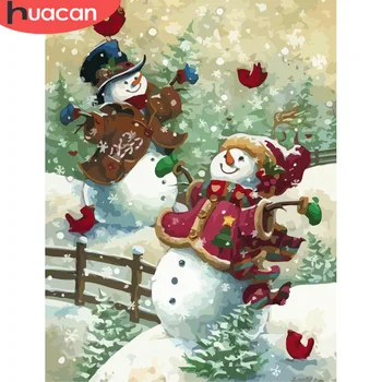 

HUACAN DIY Pictures By Numbers Snowman Christmas Oil Painting Kits Drawing Canvas HandPainted Winter Gift Art Home Decoration