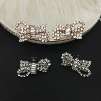 

19 new wind bow crystal ear nails super flash water drill small fresh temperament hundred earrings ornament woman
