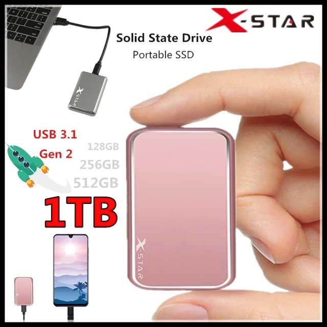 X-STAR Portable SSD Type-C Gen 2 USB3.1 Mini Solid State Drive High Speed Stainless Steel Coverl External SSD 128/256/512GB 1TB 1