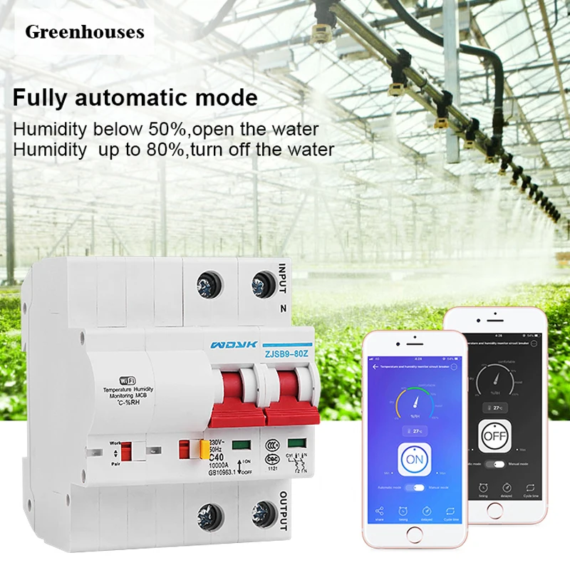 2P WiFi Smart temperature humidity Circuit Breaker overload short circuit protection with  Alexa google home for Smart Home