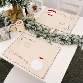 

Snowman Santa Claus Christmas Embroidery Rectangle Table Mat Bowl Cup Pad Placemat Coaster Christmas Dinner Table Decoration