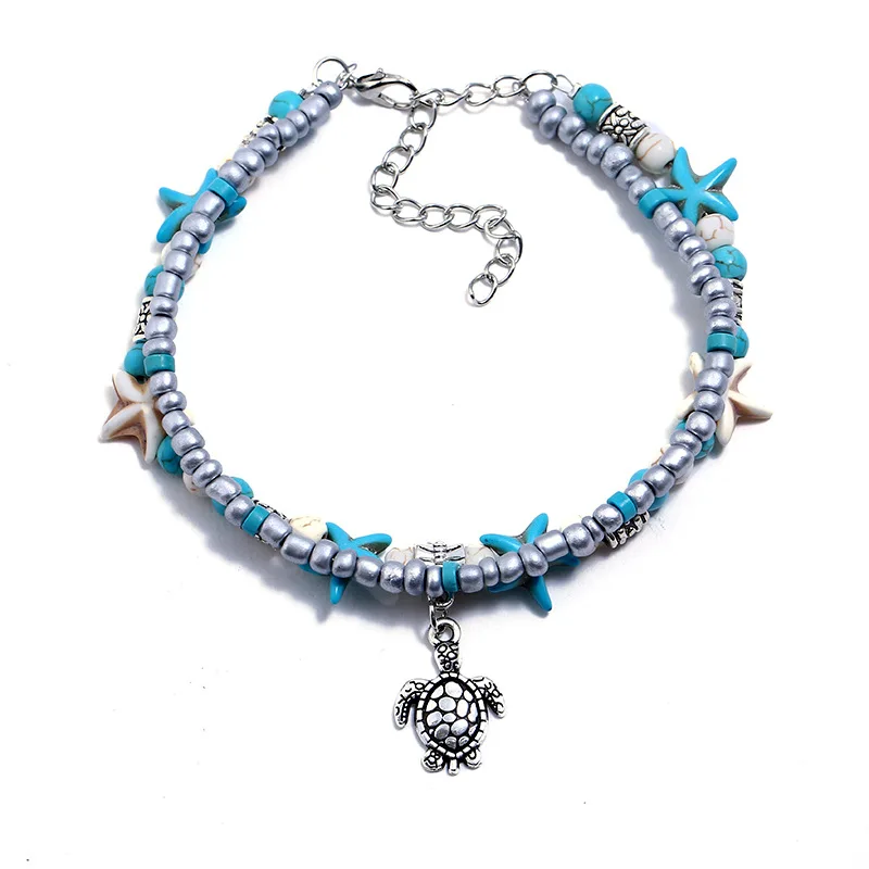 

Europe And America Fashion Multilayer Tortoise Jewelry Conch Starfish Bead Yoga Beach Handmade Accessories Anklet Bracelets