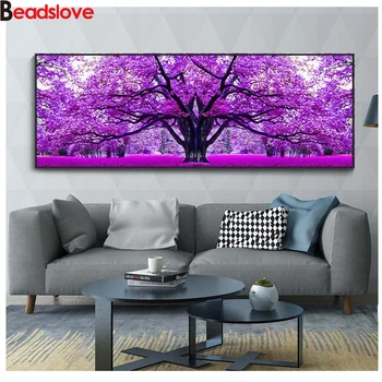 

5D DIY Diamond Painting Full Square Round Drill Cherry Purple Tree Diamond Embroidery Mosaic Rhinestone Home Large Decor