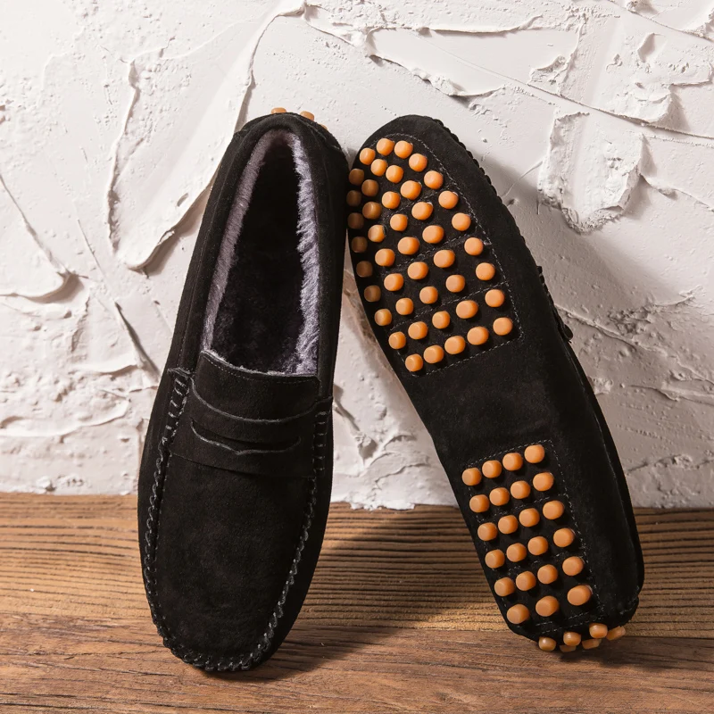Moccasins Driving-Shoes Slip-On loafer Casual-Shoes Black Big-Size Mens 11 Plush Fur