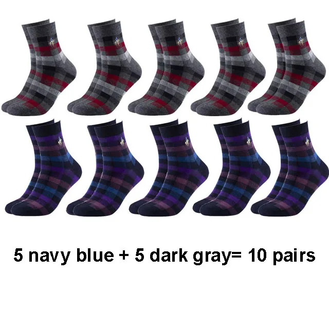 5darkgray 5navy blue PEIR POLO, мужские носки из чесаного хлопка, модные, цветные, квадратные, счастливые носки, мужские, Осень-зима, Harajuku, Компрессионные носки, Size39-45 - Цвет: 5darkgray 5navy blue