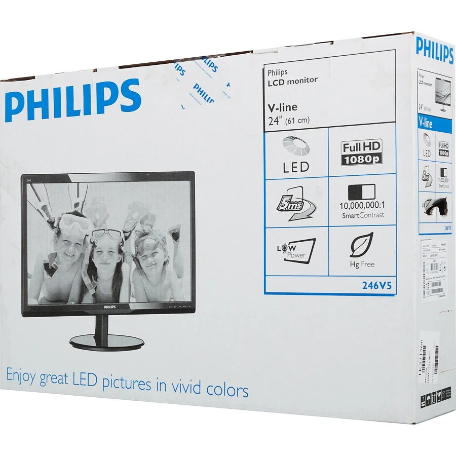 Монитор Philips 24" 246V5LSB(00/01) черный TN+film LED 5ms 16:9 DVI Mat 250cd