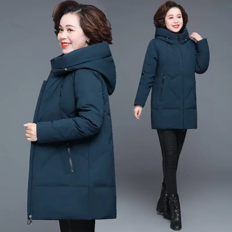Winter Coat 2021 Middle-aged Mother New Cotton padded Jacket Long Hooded Parka Plus size 6XL Female Windproof Loose Warm Outwear | Женская