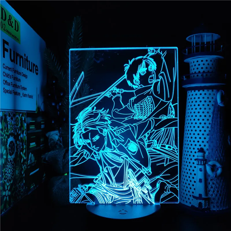 Anime Attack On Titans 3D Lamp Acrylic Led Night Light Eren Jaeger Levi Ackerman Figure Table Lamp Bedroom Decor Kids Manga Gift