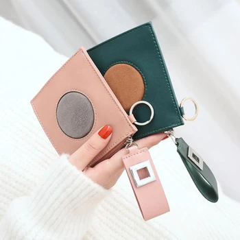 

Women Patchwork PU Handhold Zipper Coin Square Bag Mini Purse Green