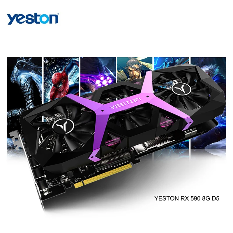 Yeston Radeon RX 590 GPU 8 ГБ GDDR5 256bit игровой настольный компьютер ПК видеокарты Поддержка DVI/HDMI PCI-E X16 3,0