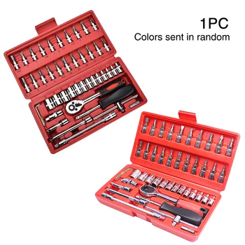

46pcs Repair Practical Ratchet Pawl Tools Screwdriver Socket Batch Head With Case Car Combination Wrench Set Durable Hand Garage