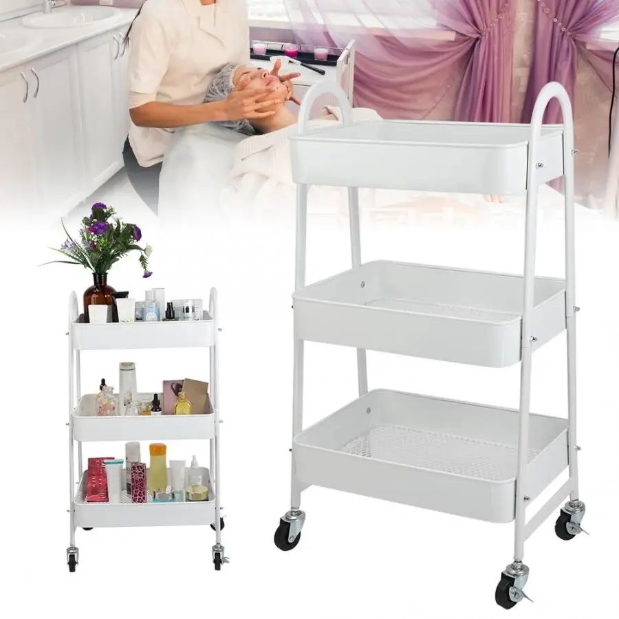 

Hair Diffuser For Curly Hair 3 Tiers Storage Trolley Cart Rack 4 Omni-directional Wheels Hair Beauty Salon Home Trolley Rack