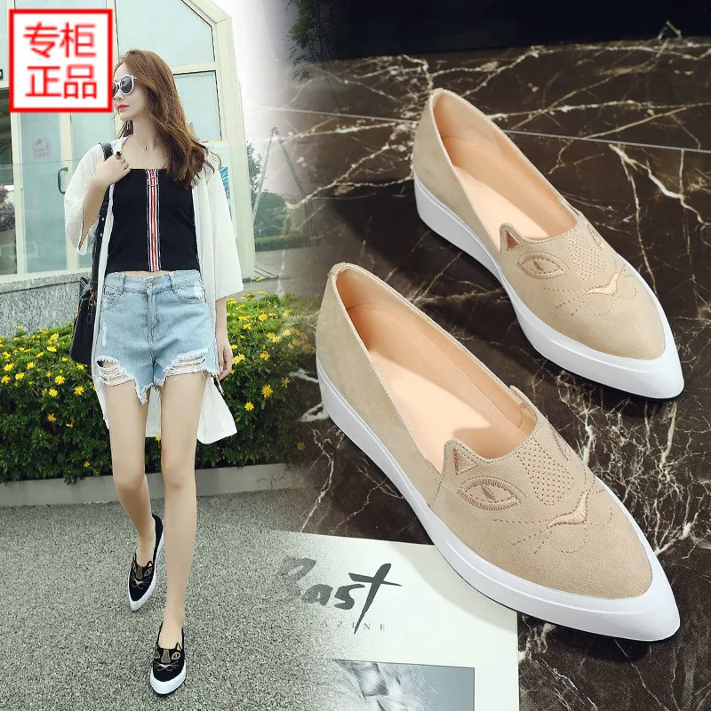 

2019 Ozhouzhan New Style Comfortable Flat Top Shoes Women's Shallow Mouth Pointed Platform Thick Bottomed Shoes Genuine Leather