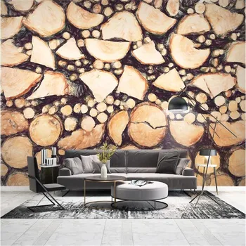

Large 3D wallpaper mural custom modern hand painted wood wood grain tree wheel TV sofa background wallpaper mural