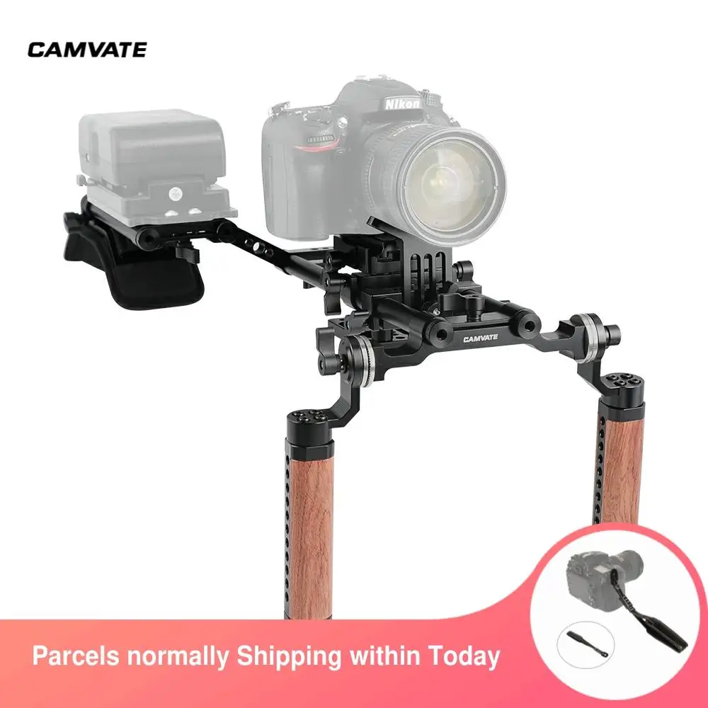 CAMVATE Pro Shoulder Mount Rig With Manfrotto Baseplate & Dual Rosette Wood Handle Lens Support For DSLR Camera / DV Camcorder |