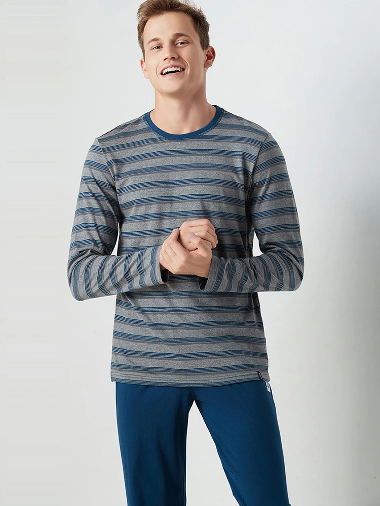 Men's Cotton Pajamas Set long sleeve Sleepwear Striped Casual Home clothing Autumn Winter Pajamas Pajama Sets Pyjamas Pijama Men's Cotton Pajamas Set long sleeve Sleepwear Striped Casual Home clothing Autumn Winter Pajamas Pajama Sets Pyjamas Pijama