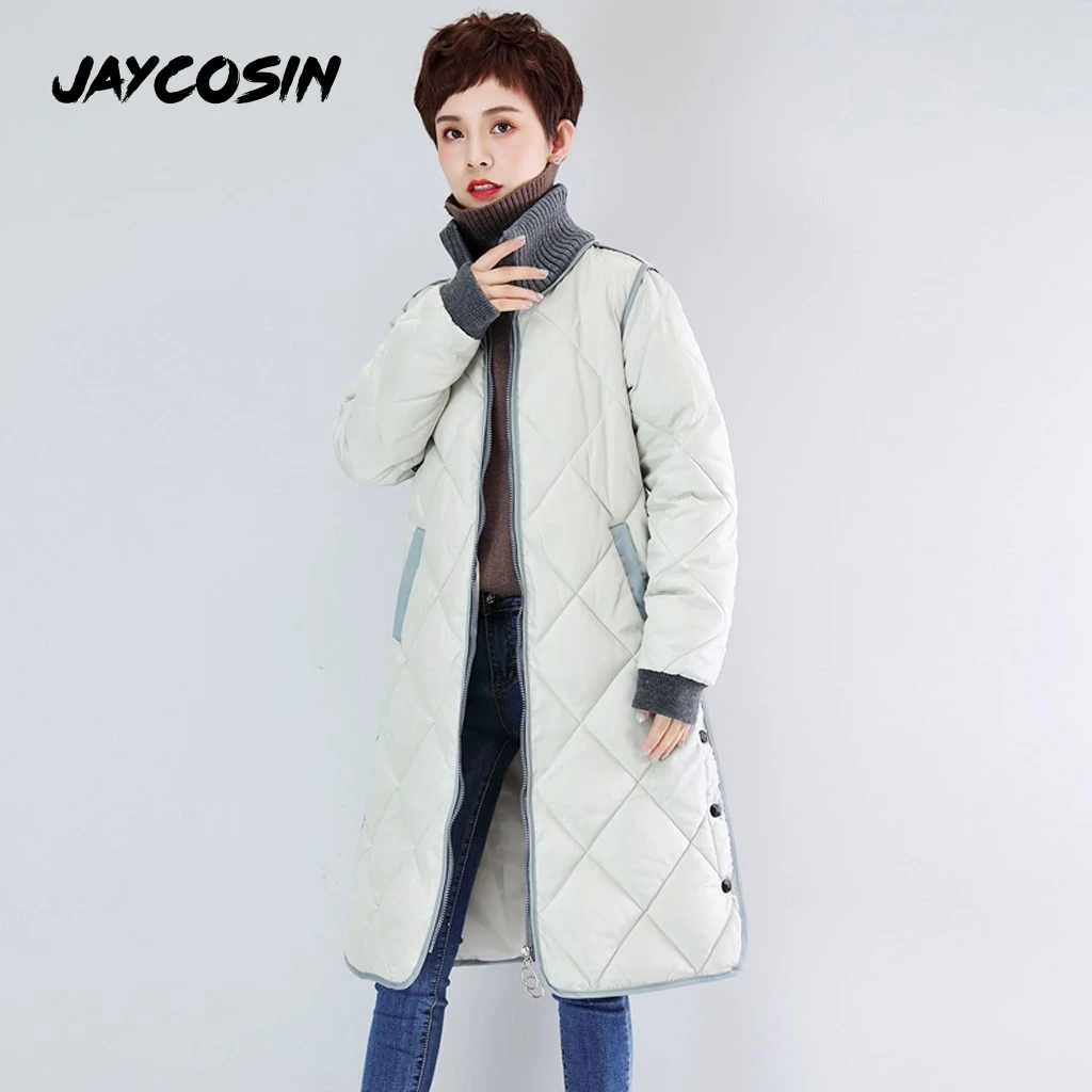 JAYCOSIN, зимняя женская куртка, длинное хлопковое пальто, стоячий воротник и удлиненная куртка, верхняя одежда, теплая Толстая хлопковая подкладка, Abrigos Mujer