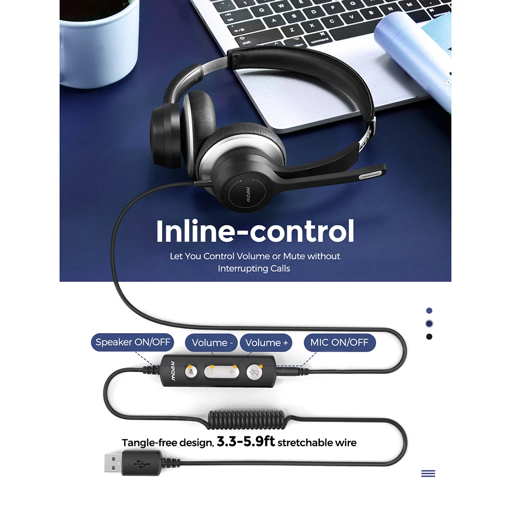 Mpow HC6 Pro USB Wired Headset USB with 