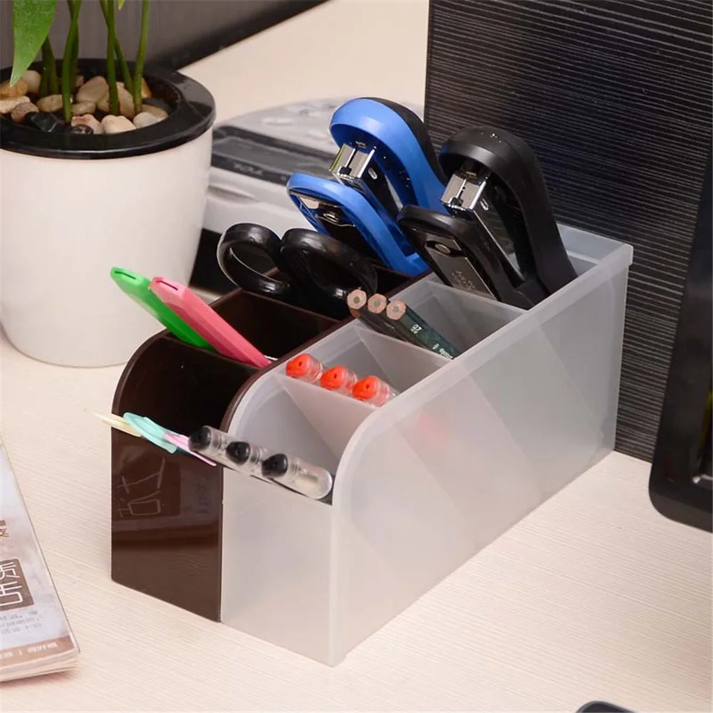 

3 Grid Pen Storage Box Multi-function Pen Finishing Box Storage Plastic Box Desk Pencil Pen holder Stationery