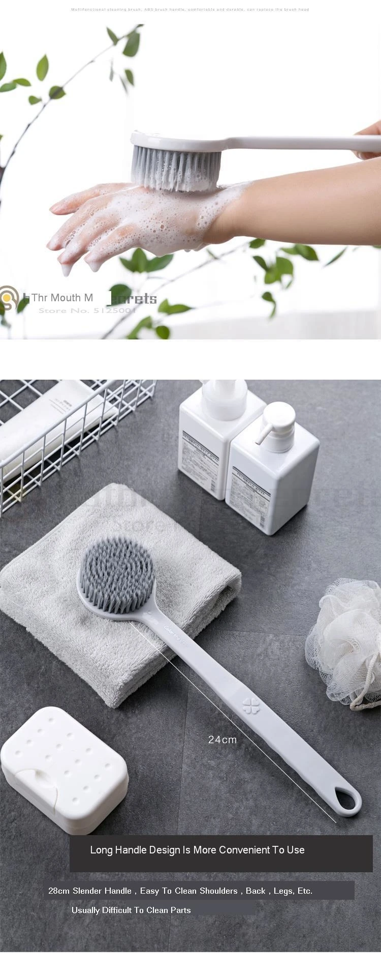 Japanese Filament Long Handle Soft Hair Bath Brush Rubbing Back Brush Adult Bath Rubbing Mud Back Rubbing Bath Brush