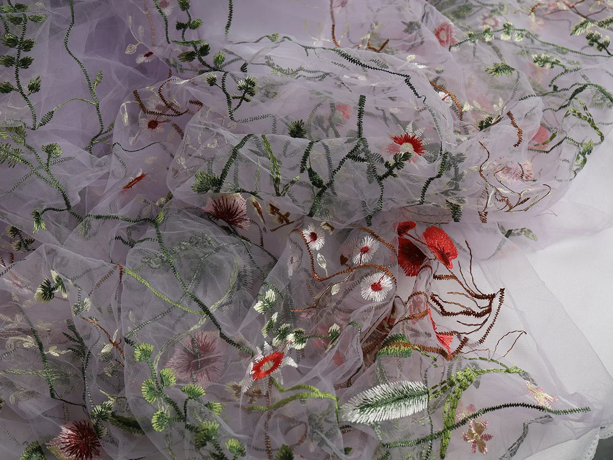 Цветок травы Тюль Вышивка Кружева Ткань Цветочный занавес Гард свадебное платье