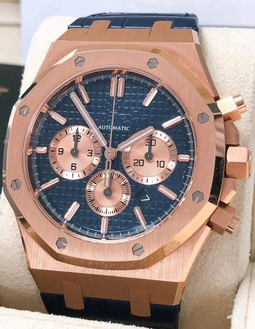 

Luxury Brand New Chronograph Men Stopwatch Sapphire Blue Black Leather Rose Gold Stainless Steel Sport Japan Movement Watch AAA+