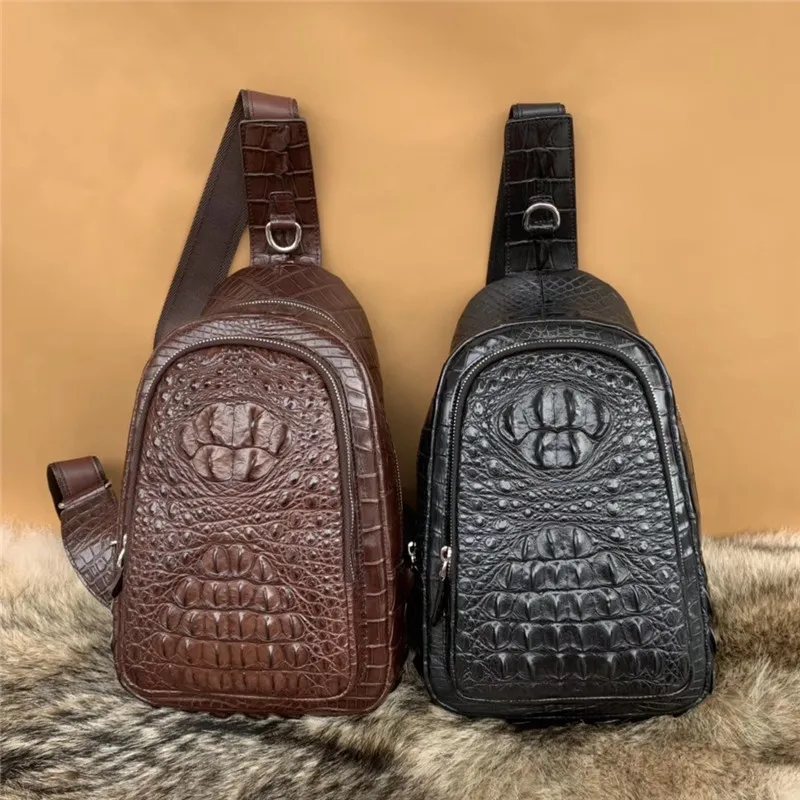Zipper Closure Genuine Alligator Leather Men's Small Chest Bag Authentic Crocodile Skin Male Cross Shoulder Bag Messenger Bag