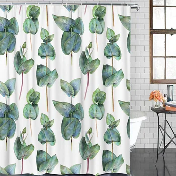 

Polyester Curtain Green Leaves Plant Bathroom Shower Curtains Bathroom Item Waterproof Shower Curtain &12 Hook