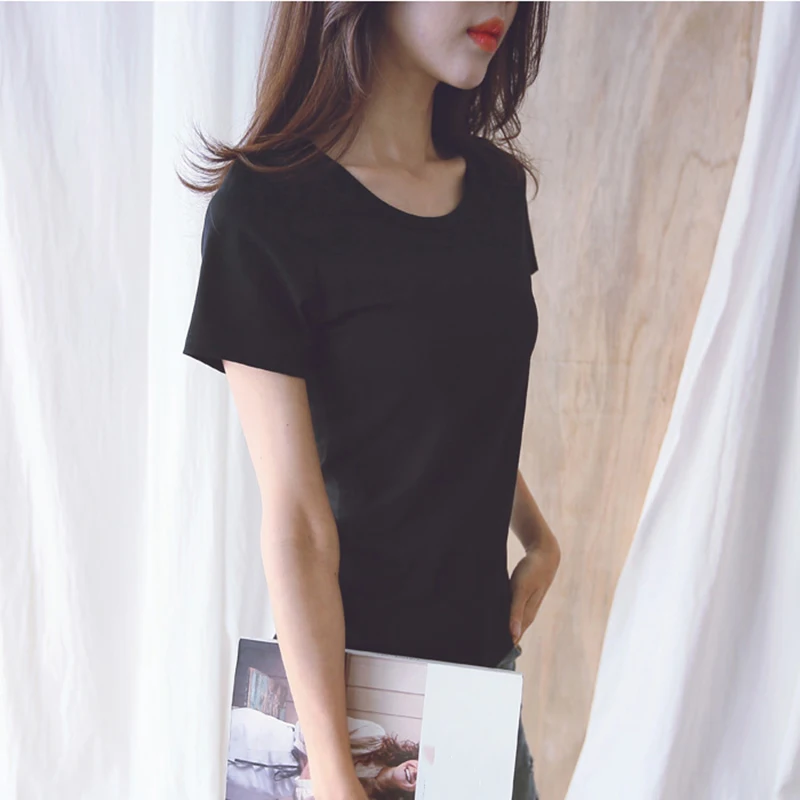 Летняя Повседневная футболка размера плюс с коротким рукавом, Женская Корейская футболка Ulzzang с круглым вырезом, Женская милая одноцветная футболка Kawaii Vogue, топы, футболки